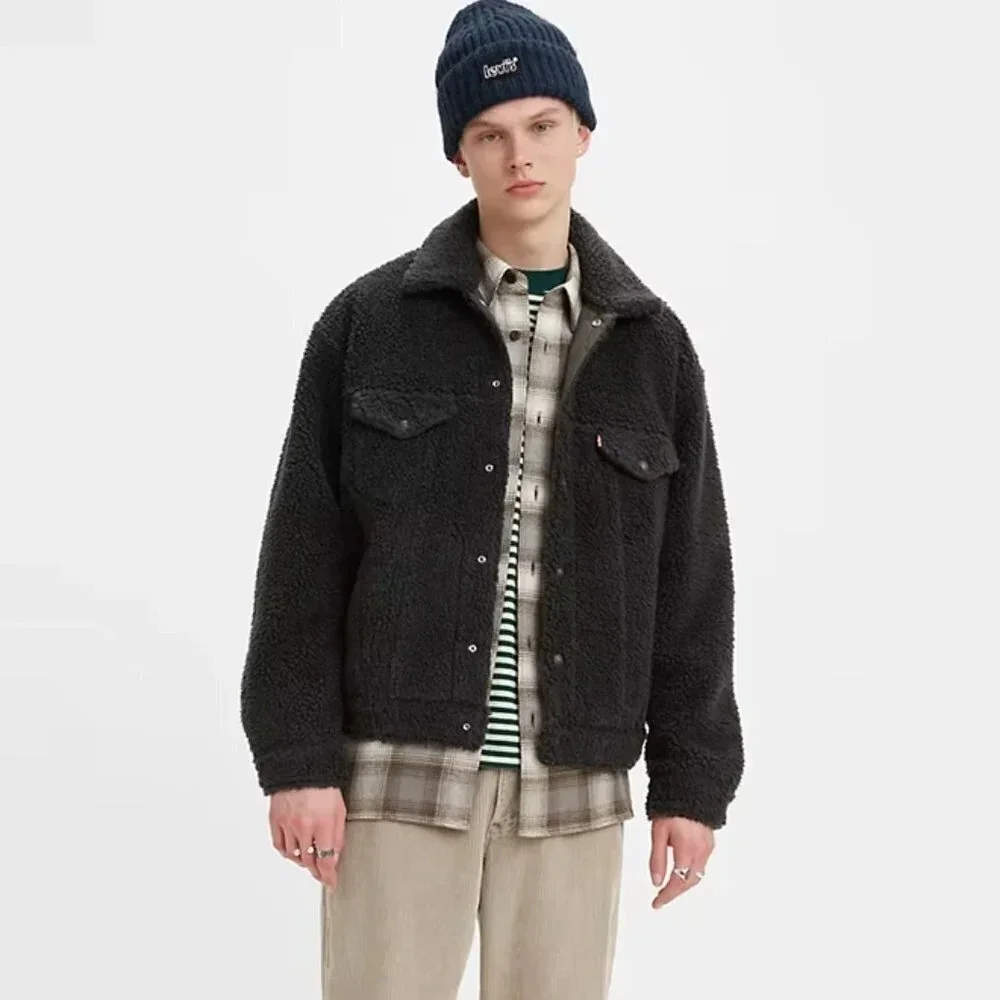 Levi Men's Cozy Vintage Relaxed Fit SherpaTrucker Jacket in Grey.   Sz: 2XL - Picture 2 of 14